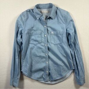 Abercrombie & Fitch Denim Button Down Y2K Logo Blue XS